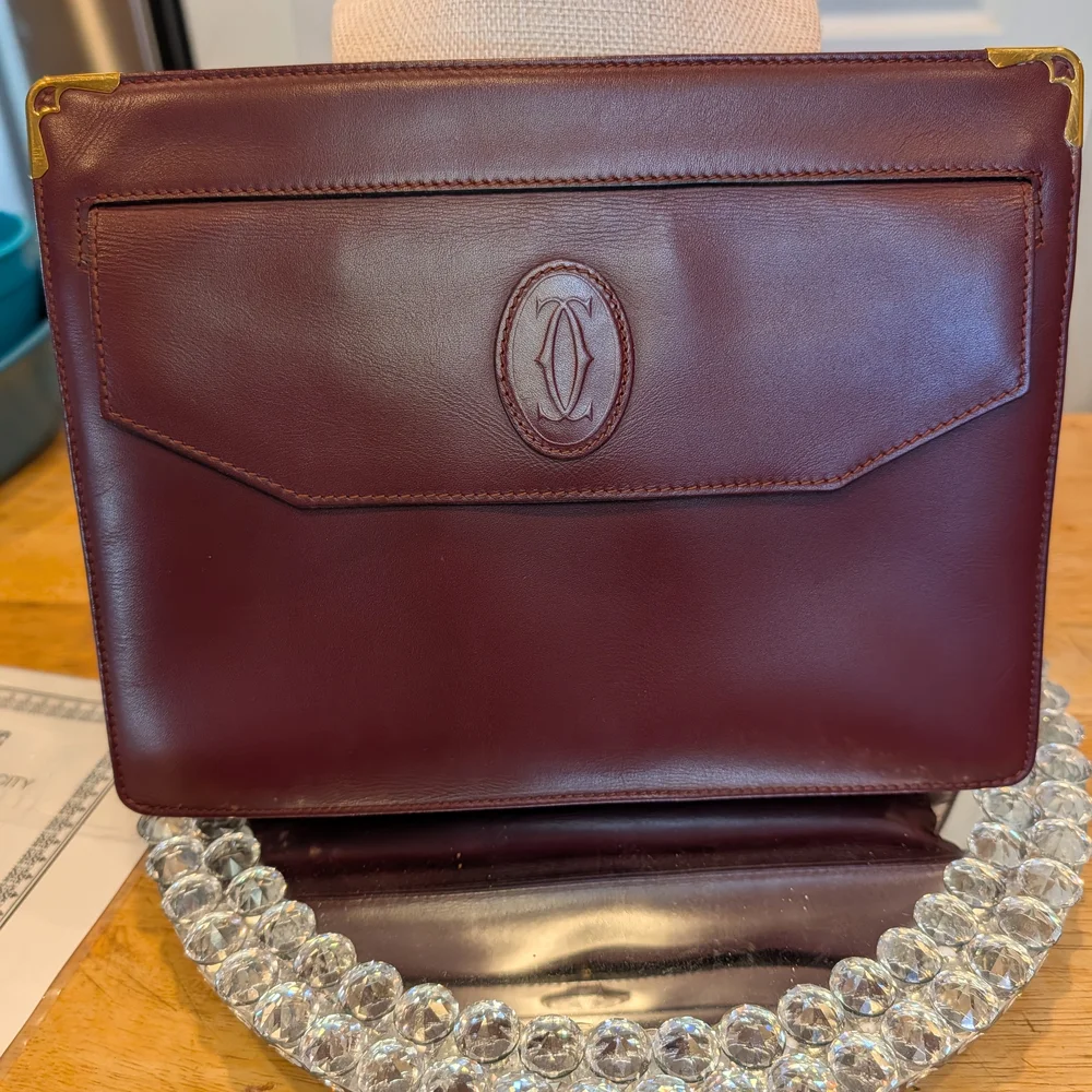 CARTIER Burgundy Bordeaux Leather Clutch w COA EUC